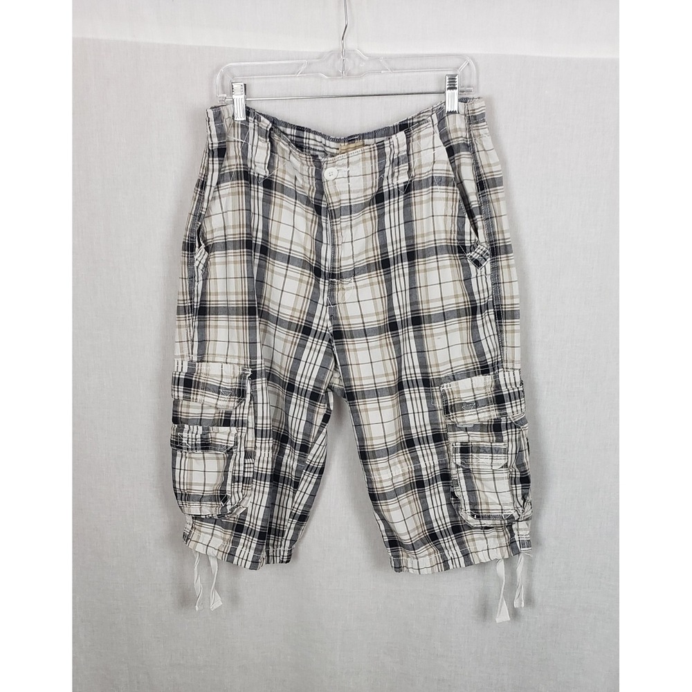 Roebuck & Co Mens Plaid Cargo Shorts Check Drawstring Hem 36 Gorpcore Y2K Casual